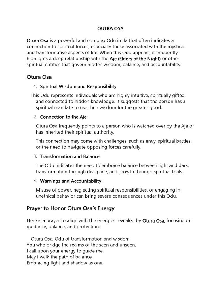 Understanding Otura Osa in Ifa | PDF | Wisdom | Prayer