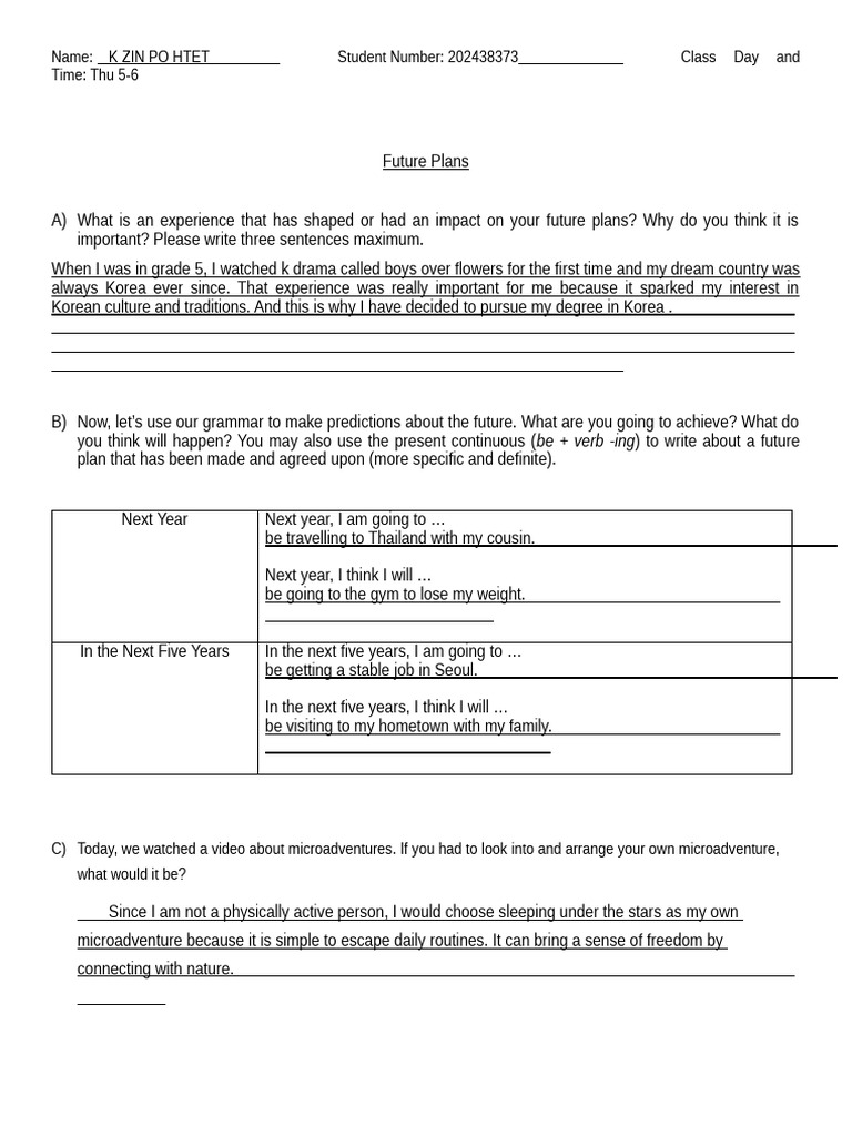 Unit 4 Homework Talk About The Future Due Date May 8th (Thu 5-6) | PDF