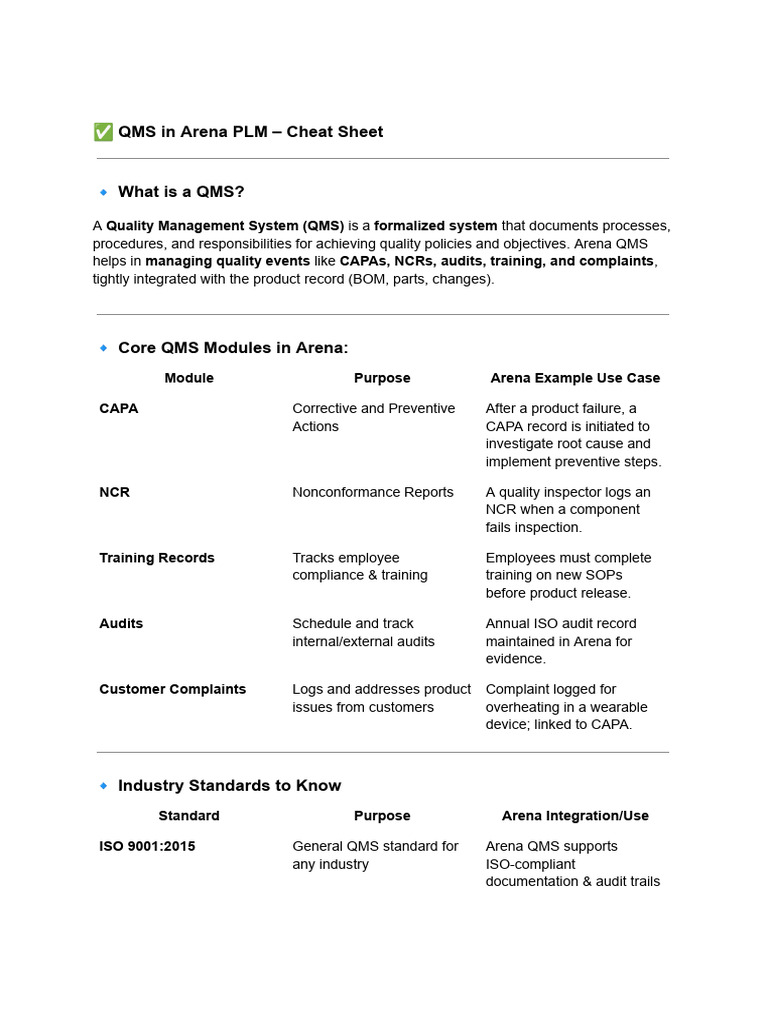 Arena QMS Overview and Benefits | PDF | Quality Management System ...