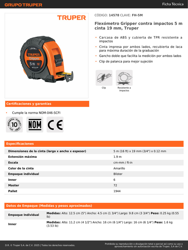 FISCO TK5M/D - Metro A Nastro Antishock 5m X 19mm - Precisione E Qualità Professionali