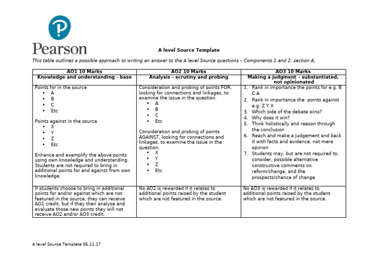 A Level Source Answer Template | PDF