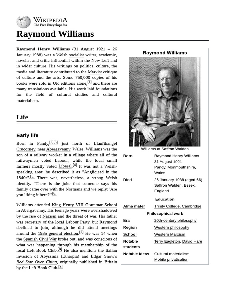 Raymond Williams: Cultural Critic and Novelist | PDF