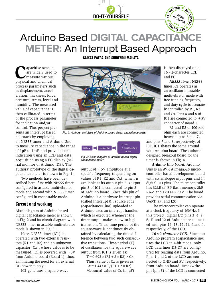Arduino Digital Capacitance Meter Guide | PDF | Electrical Engineering ...