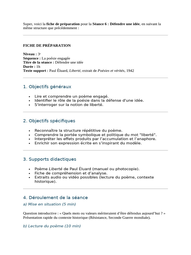 Séance 6 : Défendre une idée en poésie | PDF | Poésie | Liberté