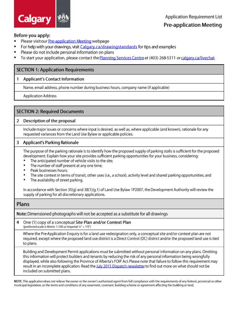 Pre Application Requirement Checklist | PDF