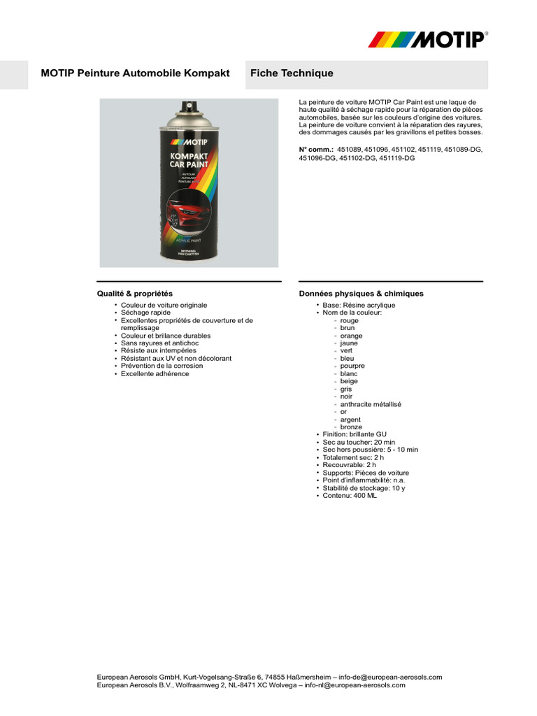 Peinture Automobile MOTIP : Qualité et Utilisation | PDF | Peinture ...