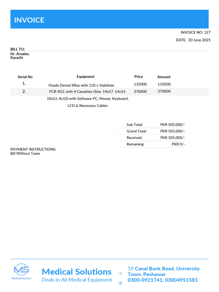 Invoice for Osada Dental X-Ray Equipment | PDF