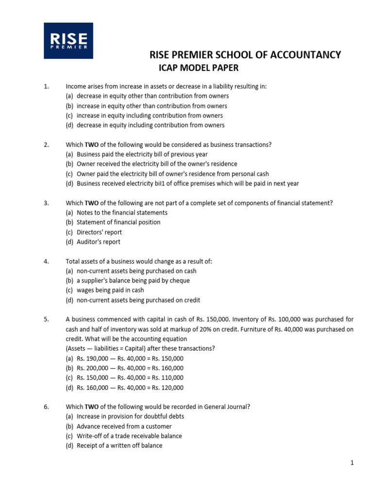 ICAP Model Paper for Accounting Students | PDF | Debits And Credits ...