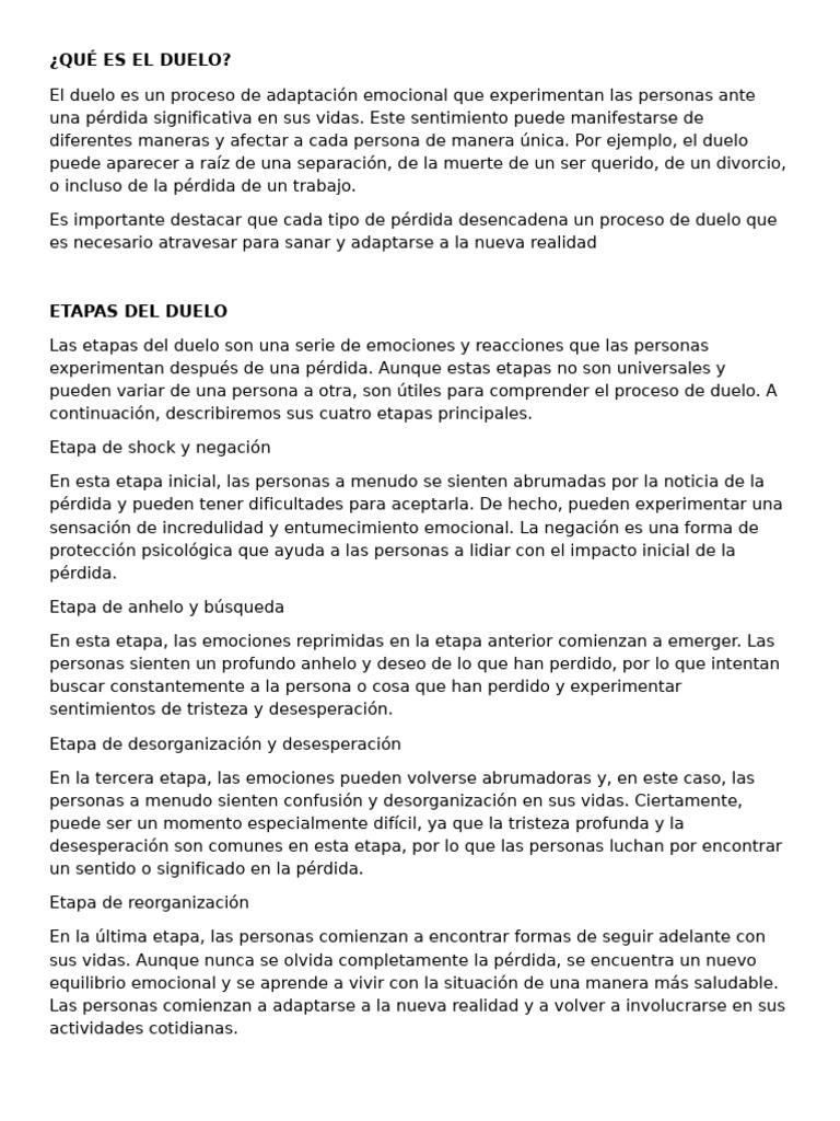 Entendiendo el Proceso del Duelo | PDF | Dolor | Las emociones