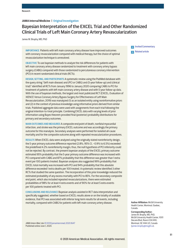 Bayesian Interpretation of The EXCEL Trial and Other Randomized ...
