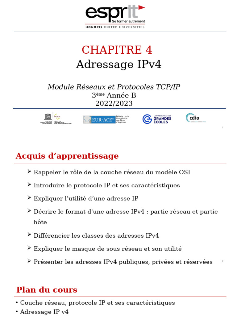 Adressage IPv4 : Concepts et Classes | PDF | Adresse IP | Architecture ...