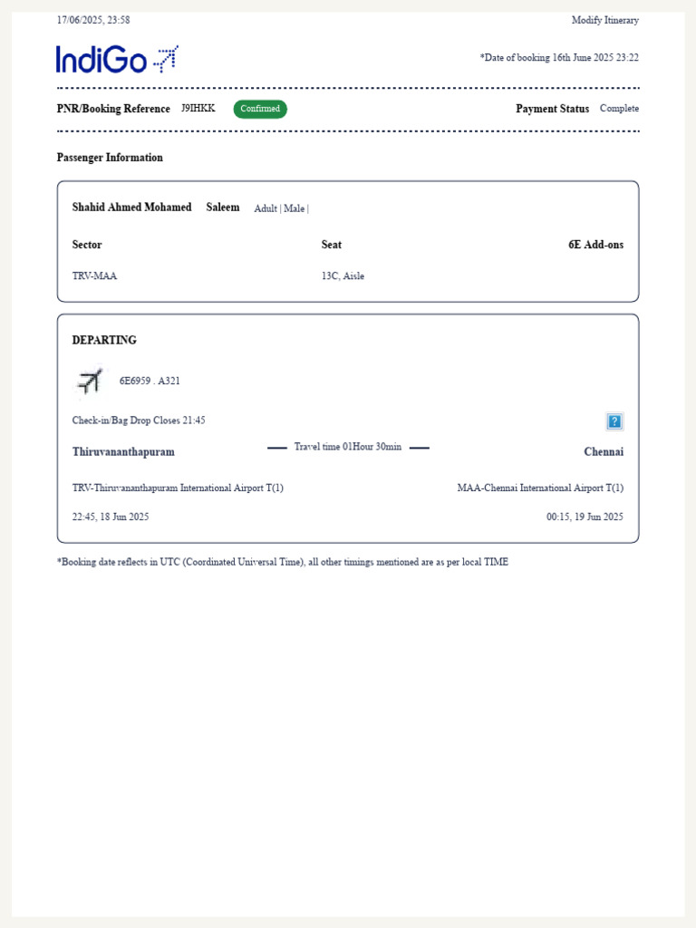 Flight Status for 6E6959 on June 18 | PDF | Airport | International Airport