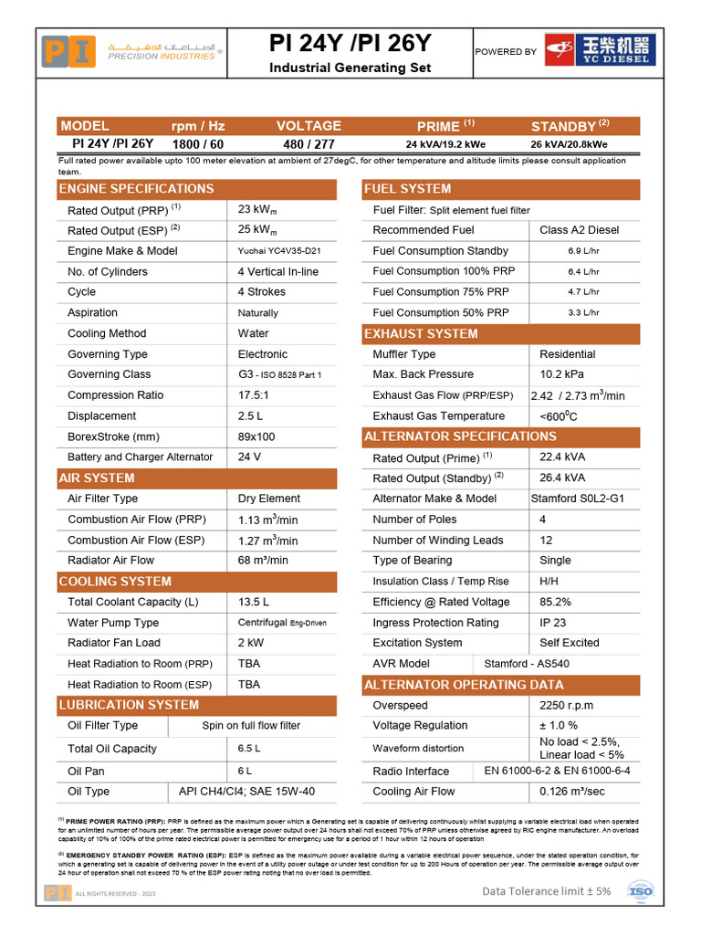 Industrial Generating Set Specifications | PDF | Engines | Diesel Engine