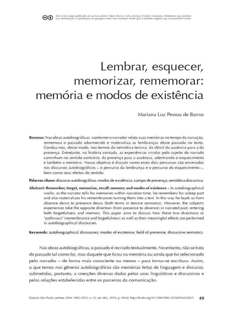 Lembrar, Esquecer, Memorizar, Rememorar | PDF | Memória | Tempo