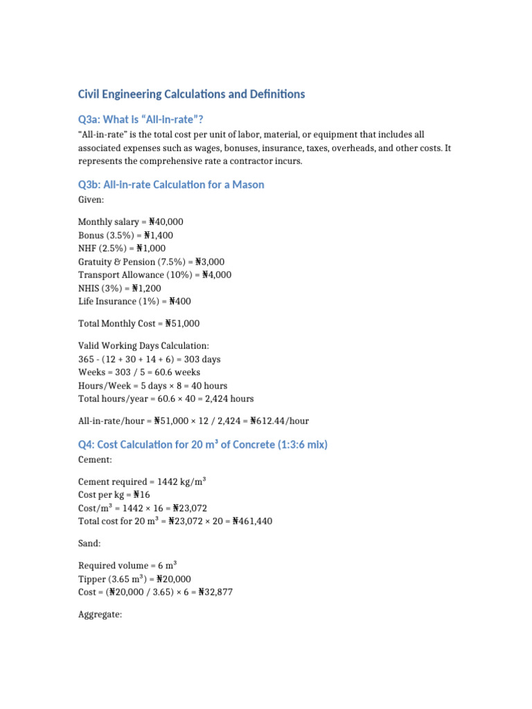 All-in-Rate and Cost Calculations in Civil Engineering | PDF | Business