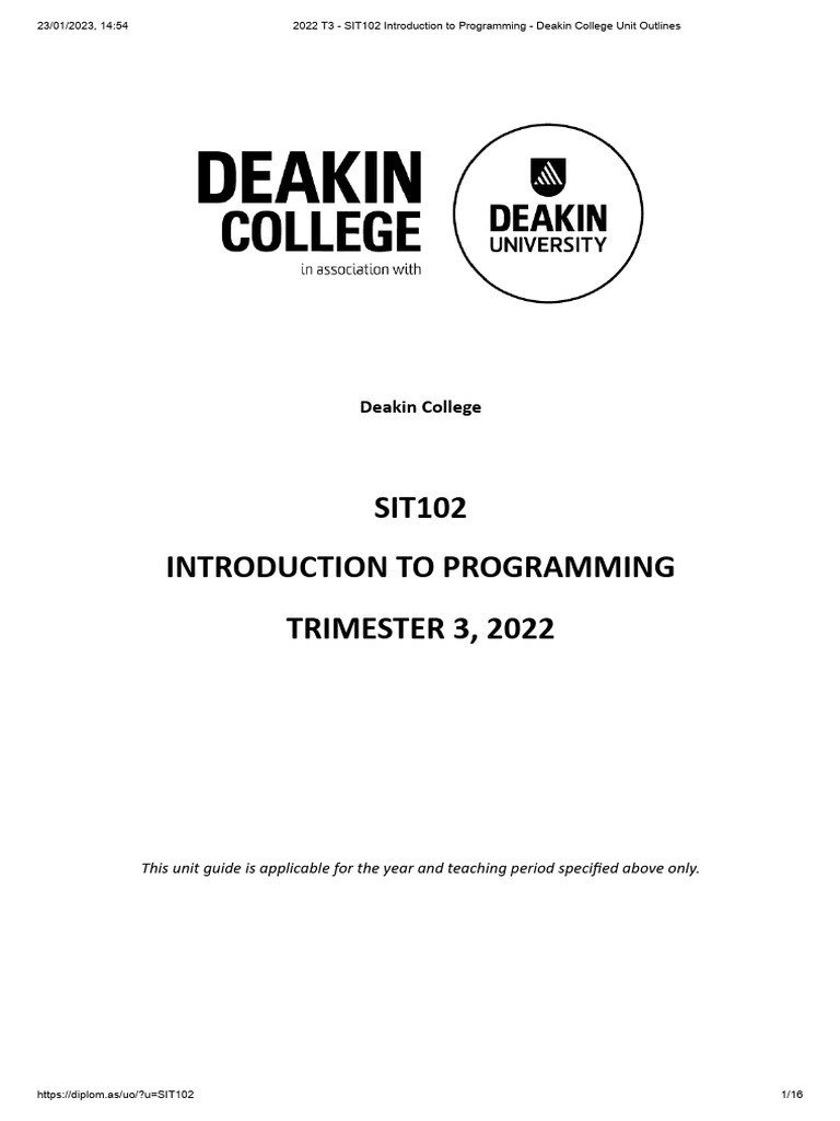 2022 T3 - SIT102 Introduction To Programming | PDF | Computer Program ...