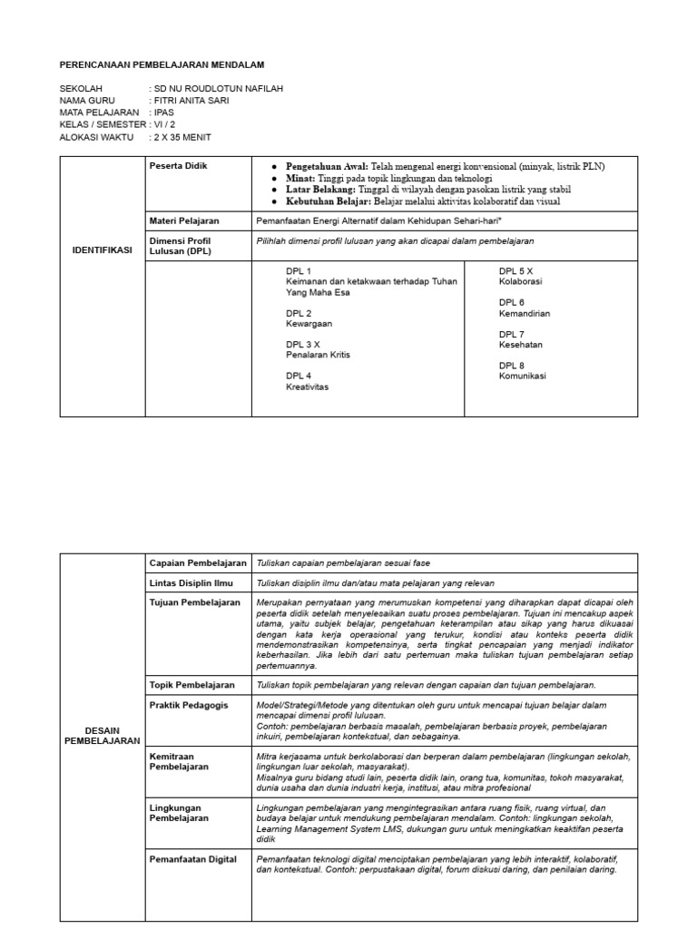 RPP Pembelajaran Mendalam SD IPAS | PDF