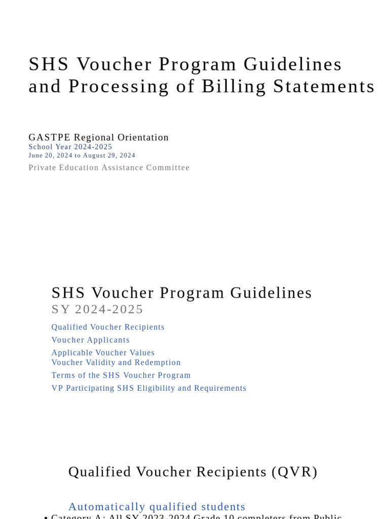SHS Voucher Program Guidelines 2024-2025 | PDF