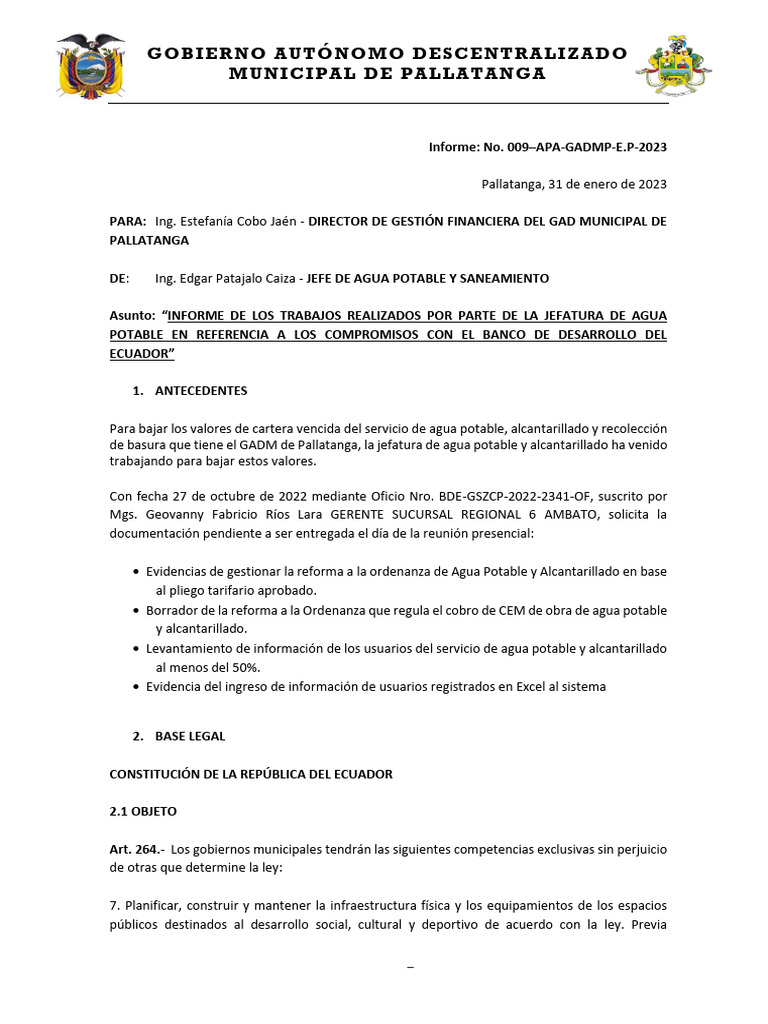 Informe No 009 Informe Bde-Signed | PDF | Agua | Alcantarillado