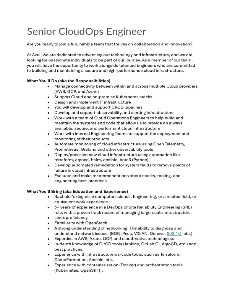 Senior CloudOps Engineer Position | PDF | Cloud Computing | Computing