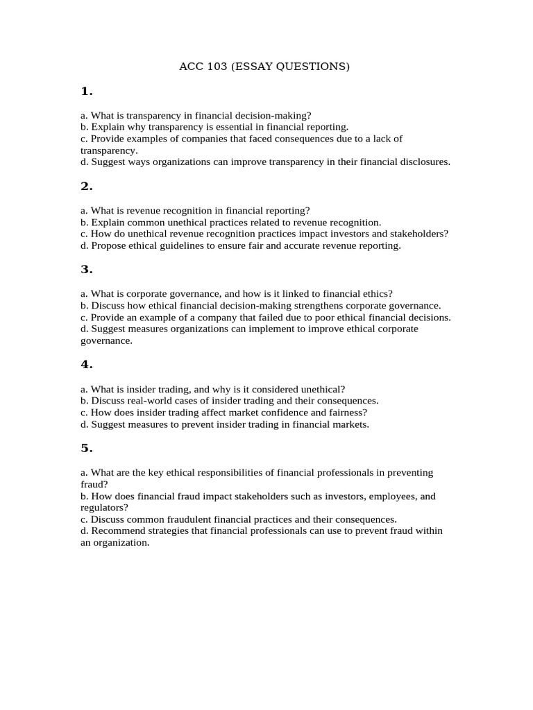 Acc 103 Essay Questions | PDF