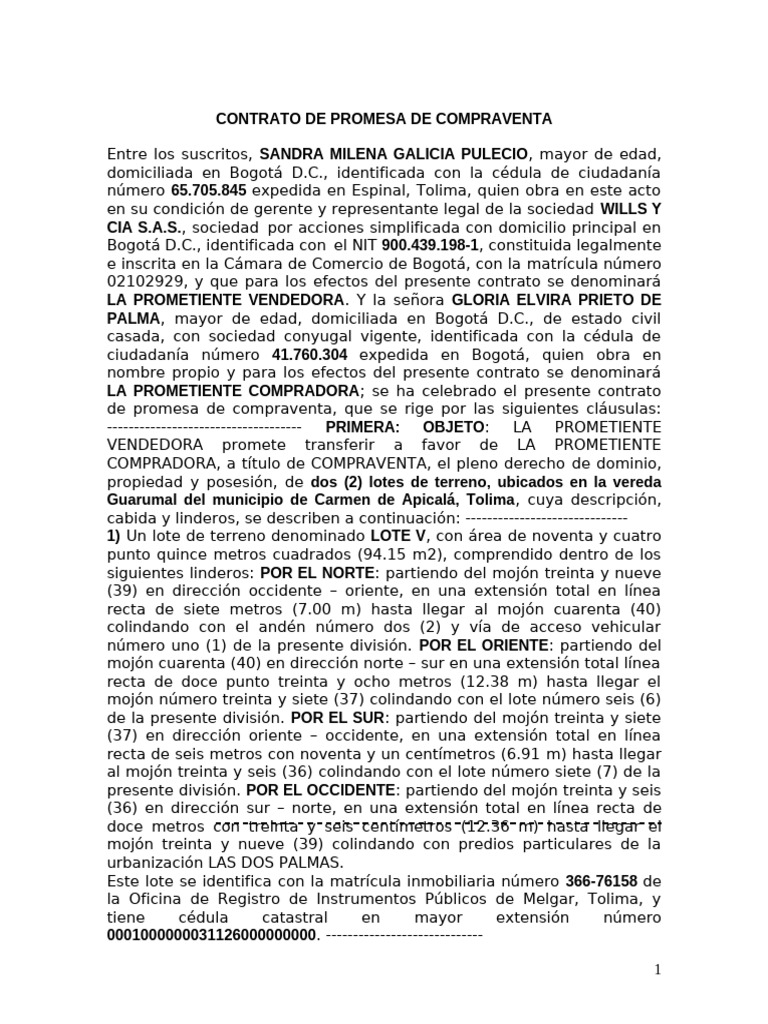 Contrato de Promesa de Compraventa | PDF | Ley común | Derecho Civil ...