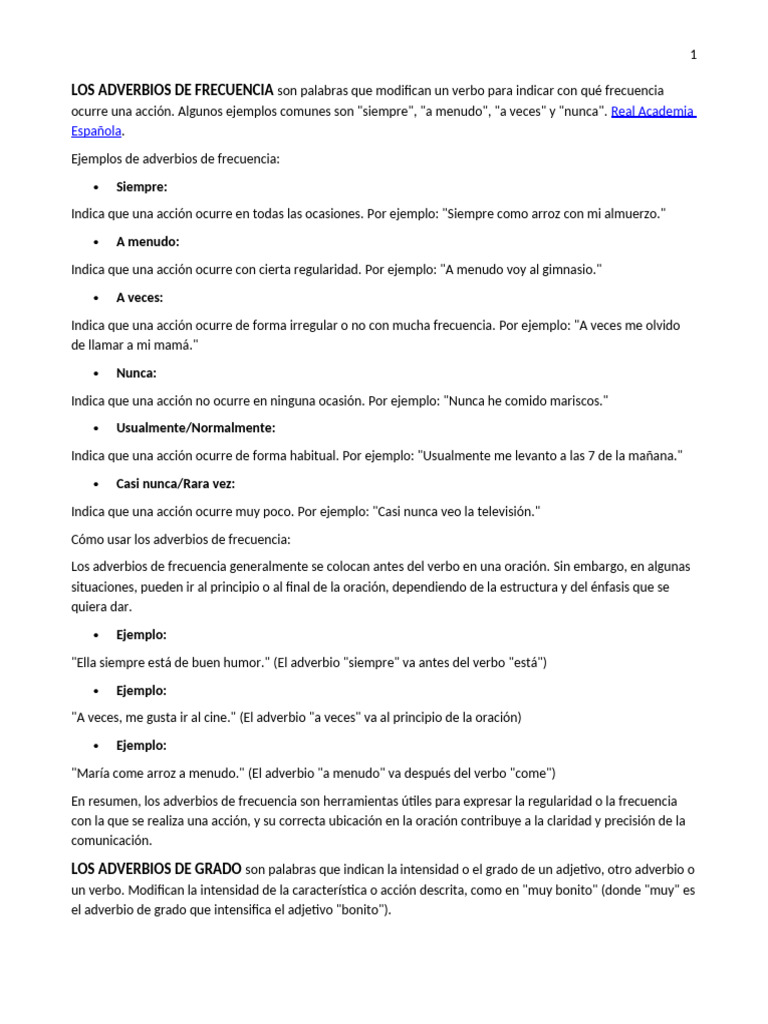 Tipos y ejemplos de adverbios | PDF | Adverbio | Verbo