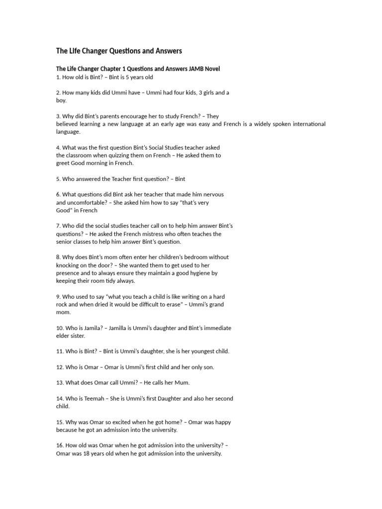 The Life Changer Question and Answers | PDF | Muhammad