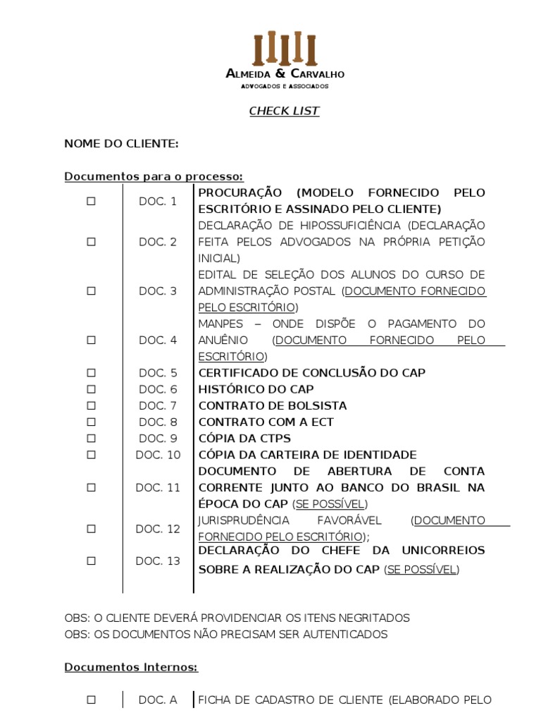 CAP Docs Modelos Checklist