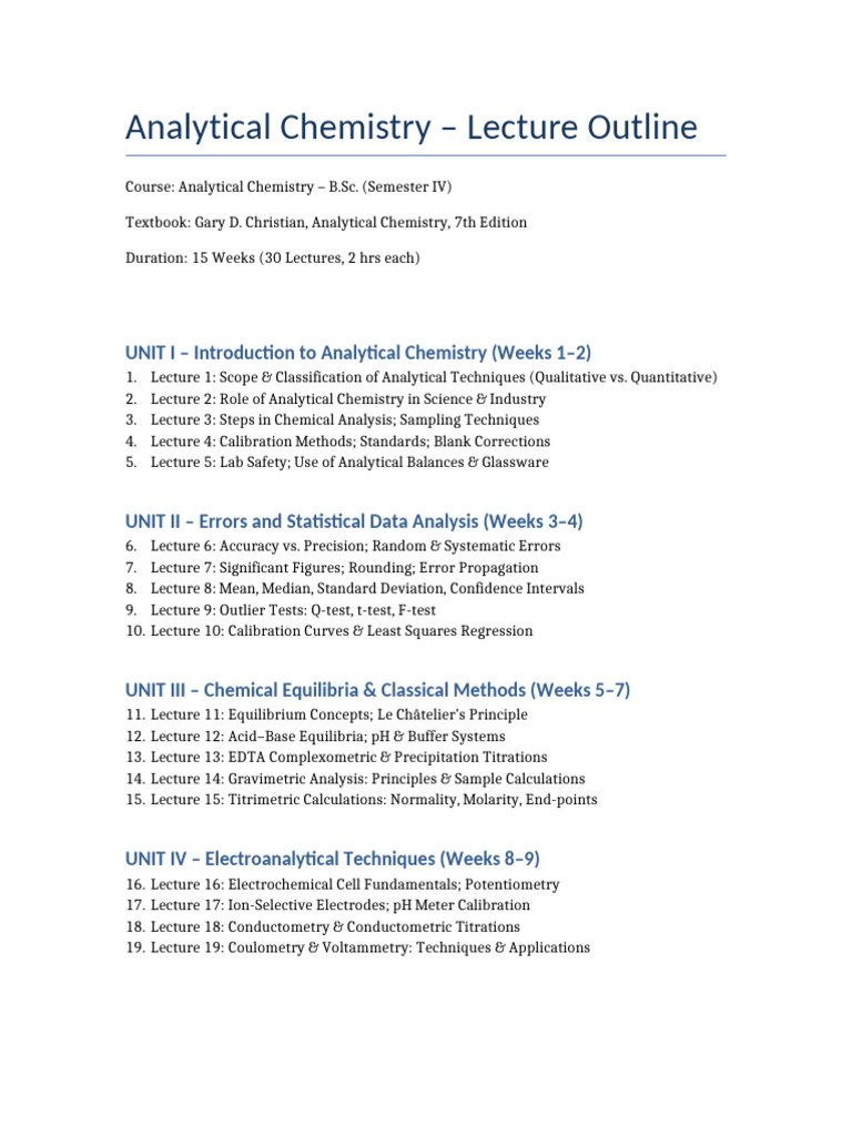 Analytical Chemistry Course Outline | PDF | Analytical Chemistry ...
