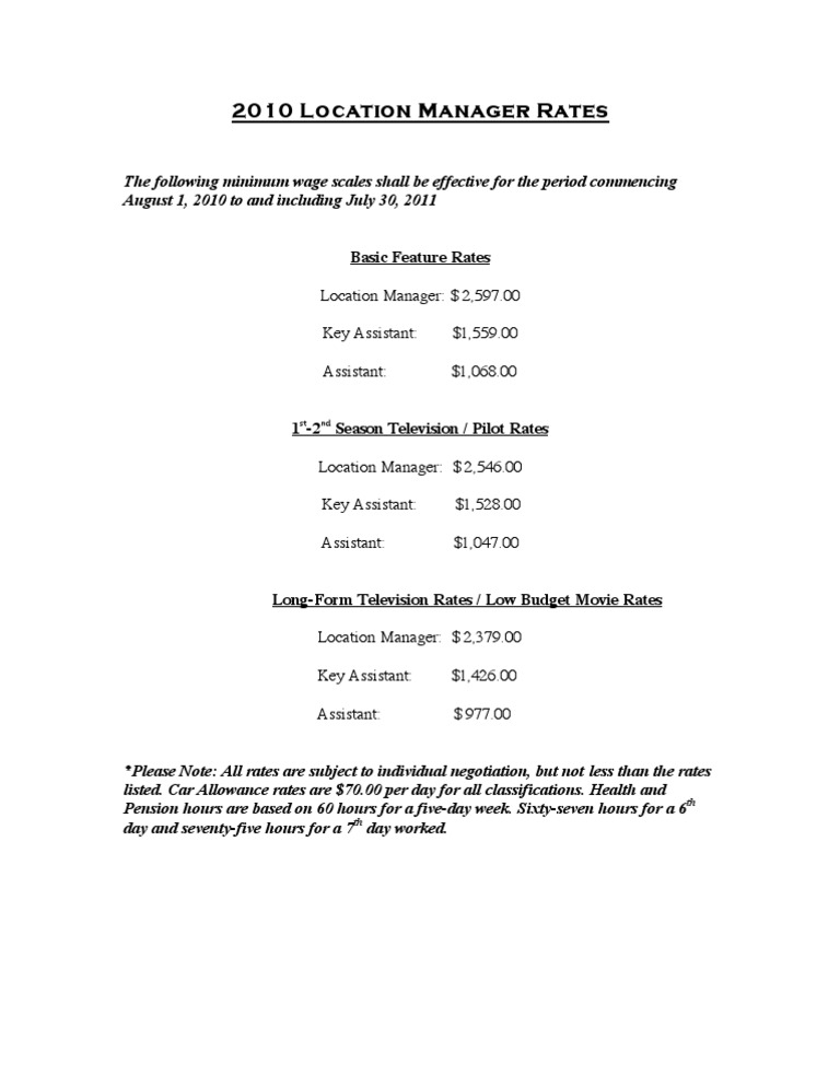 2010 Location Manager Wage Rates | PDF | Finance & Money Management | Law