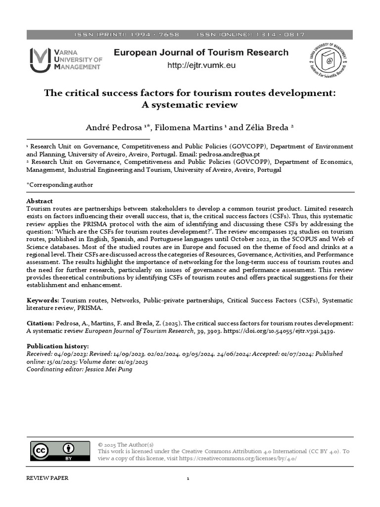 The Critical Success Factors For Tourism Routes Development A ...