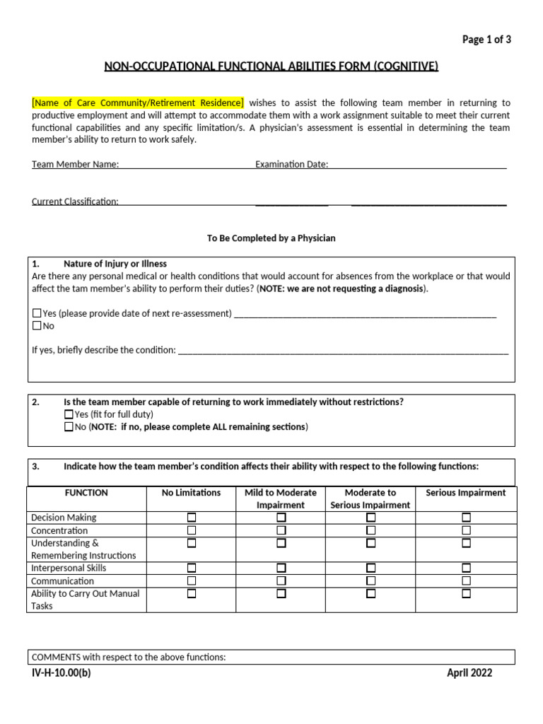 Cognitive Functional Abilities Assessment | PDF | Medicine | Human ...