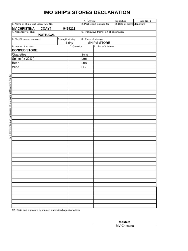IMO Ship's Stores Declaration Form | PDF | Chess Theory | Chess
