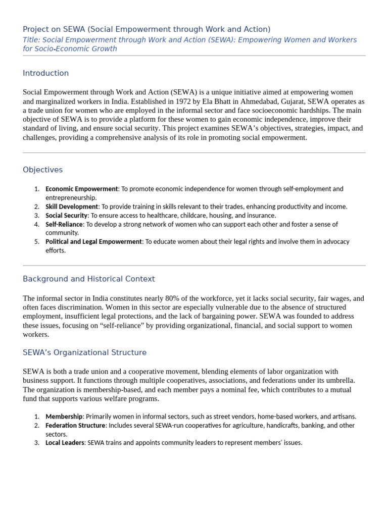 Empowering Women through SEWA Initiatives | PDF | Empowerment ...