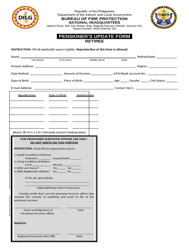 Pensioner Update Form for Retirees | PDF | Government And Personhood