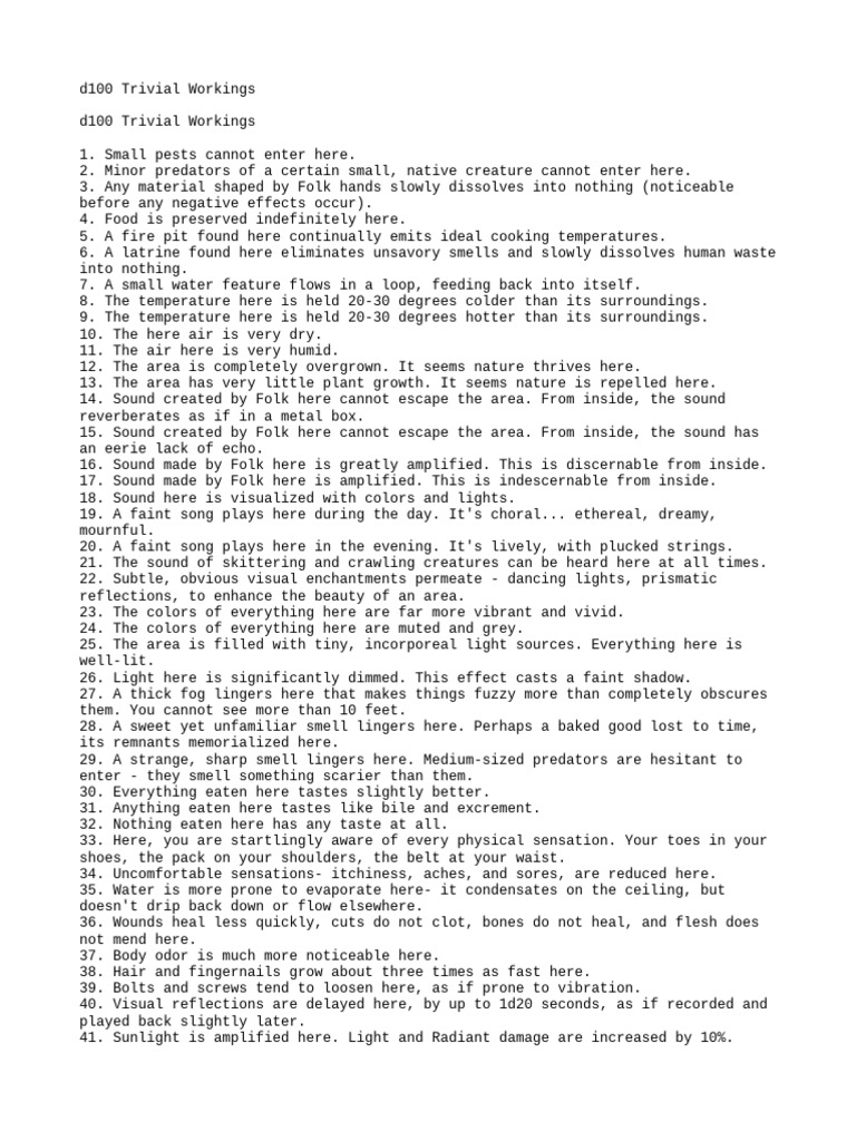 d100 Trivial Workings Magic Effects | PDF