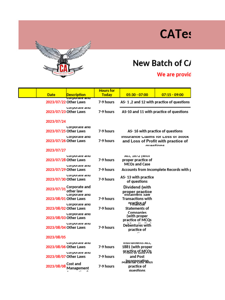 CA Inter Group 1 Study Schedule | PDF | Income Tax | Value Added Tax