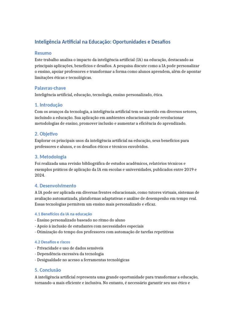 IA na Educação: Benefícios e Desafios | PDF