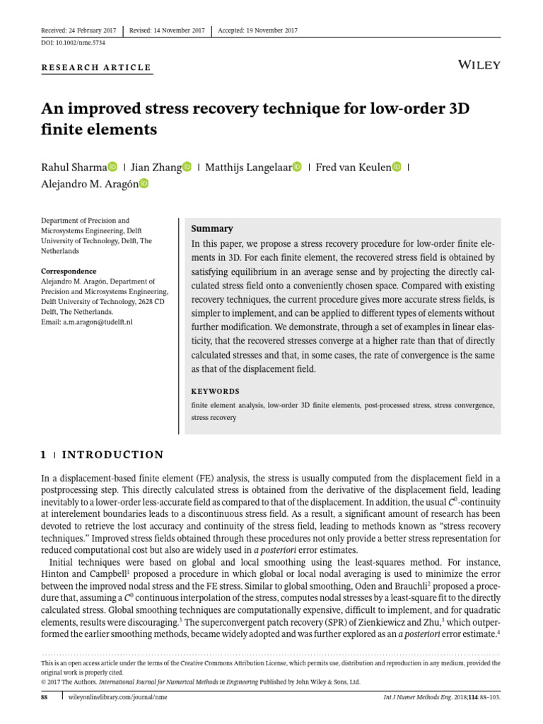 Enhanced Stress Recovery for 3D Finite Elements | PDF | Finite Element ...
