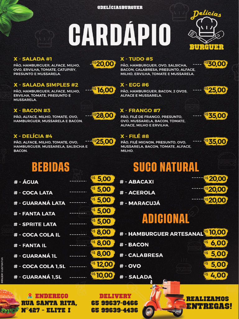 Cardápio Delícias Burgers | PDF | Pratos com pão | Carne