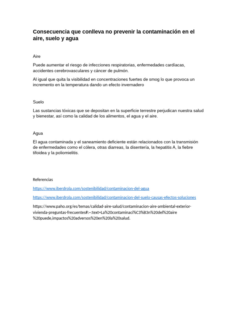 Consecuencias Que Conlleva No Prevenir Contaminación | PDF