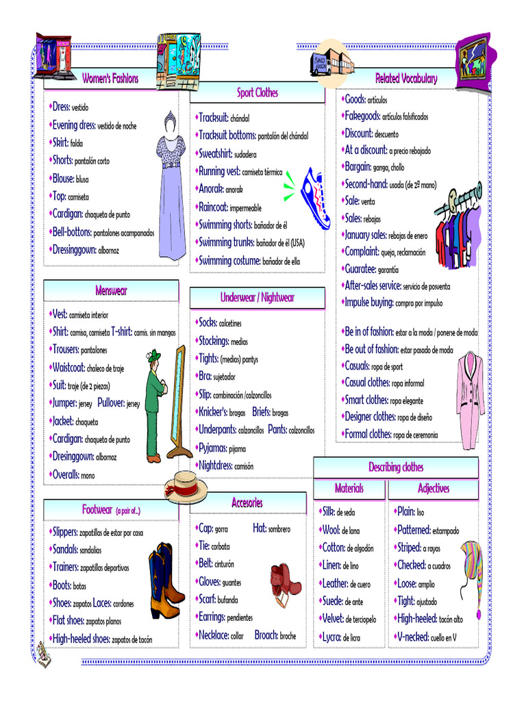 Vocabulario de Ropa Deportiva | PDF | Ropa | Moda