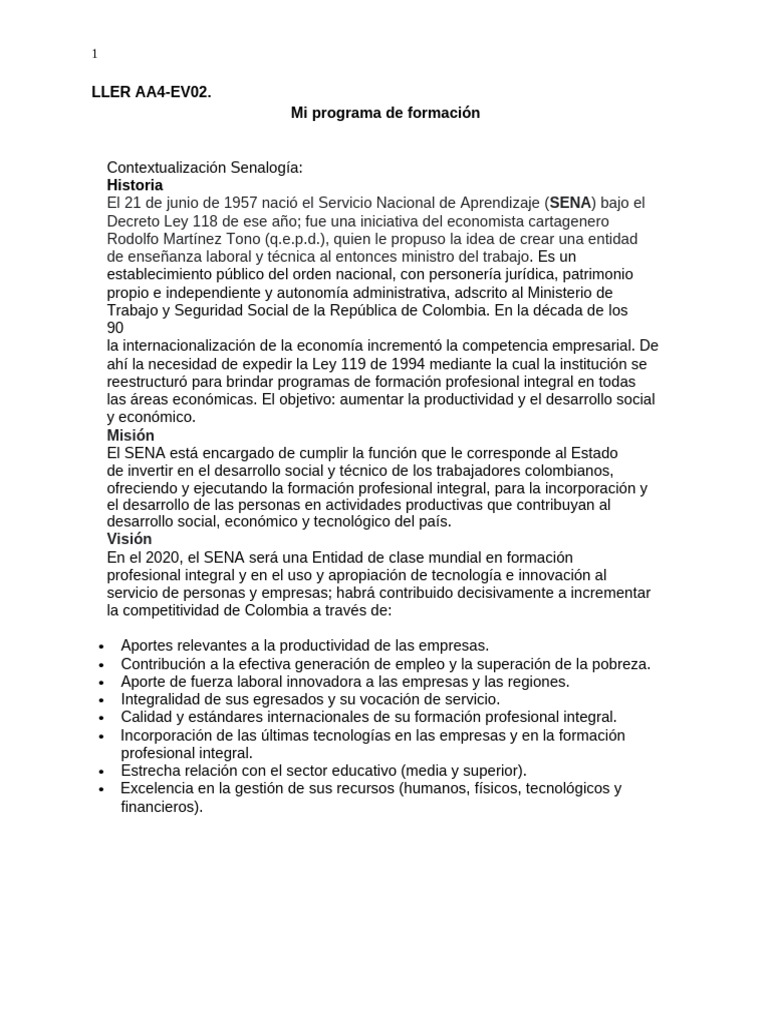 Formación Integral en el SENA: Misión y Valores | PDF