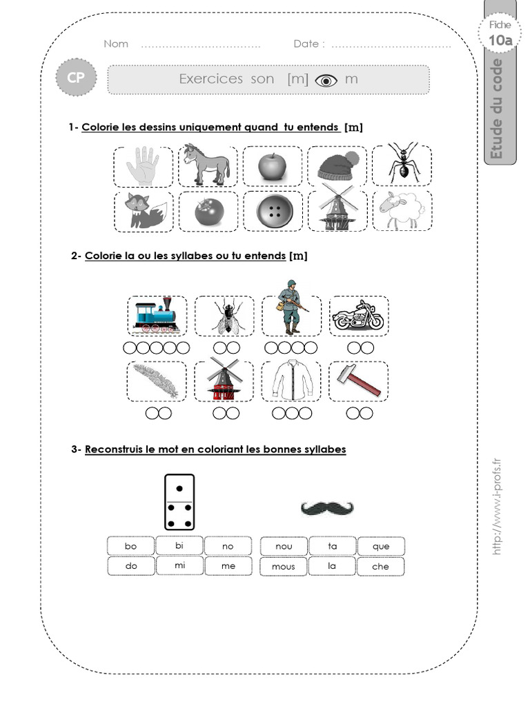 Exercices sur le son [m] en CP | PDF