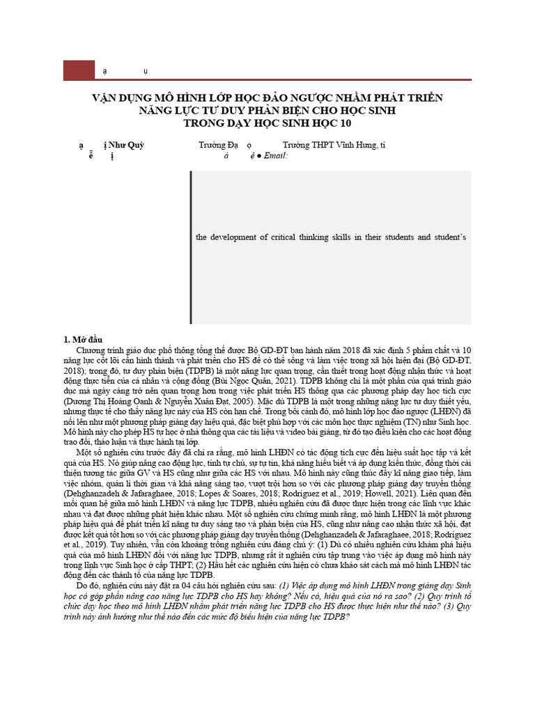 Phat Triển TDPB Cho Học Sinh Lớp 10 Thông Qua Lớp Học Đảo Ngược | PDF