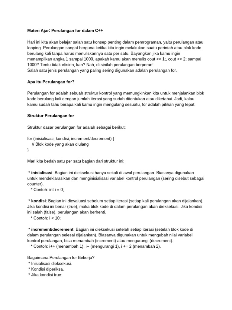 Materi Perulangan For dalam C++ | PDF