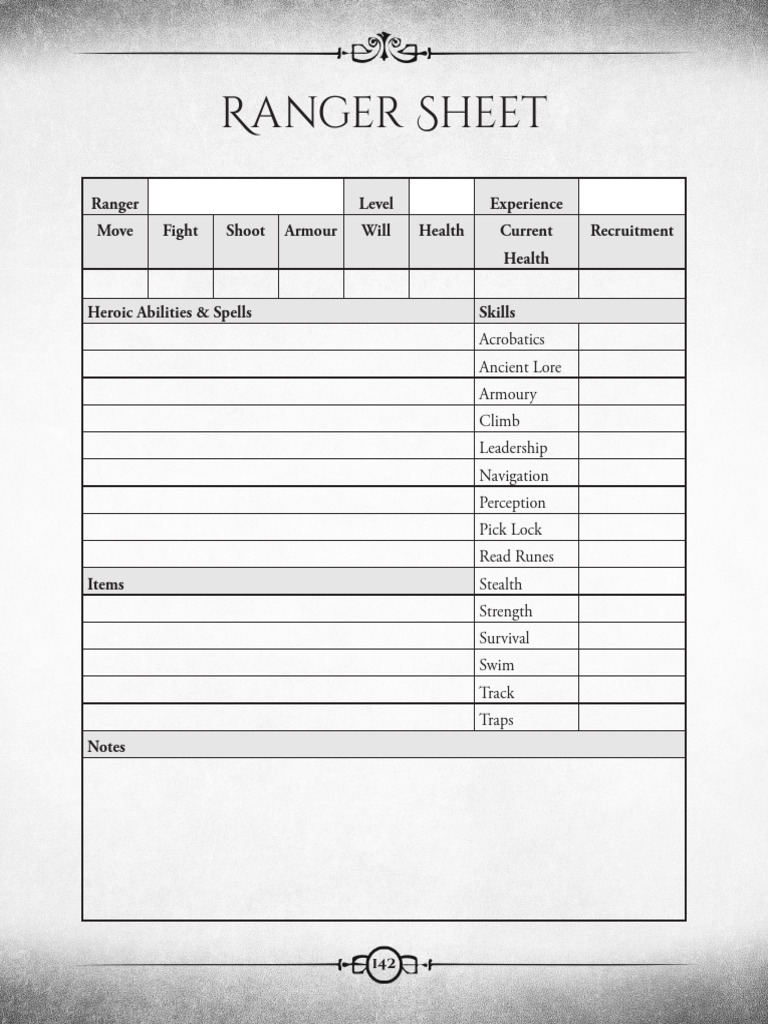 Ranger Character Sheet Template | PDF