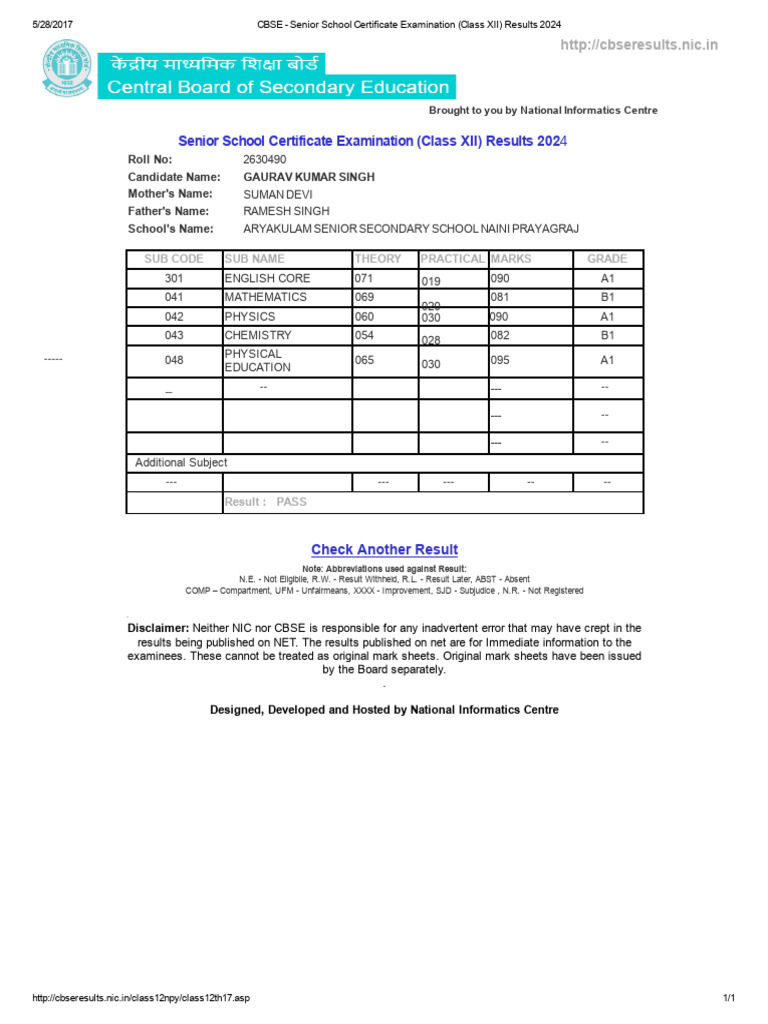 Cbse Class 12th Result Vishwash | PDF | Secondary Education ...