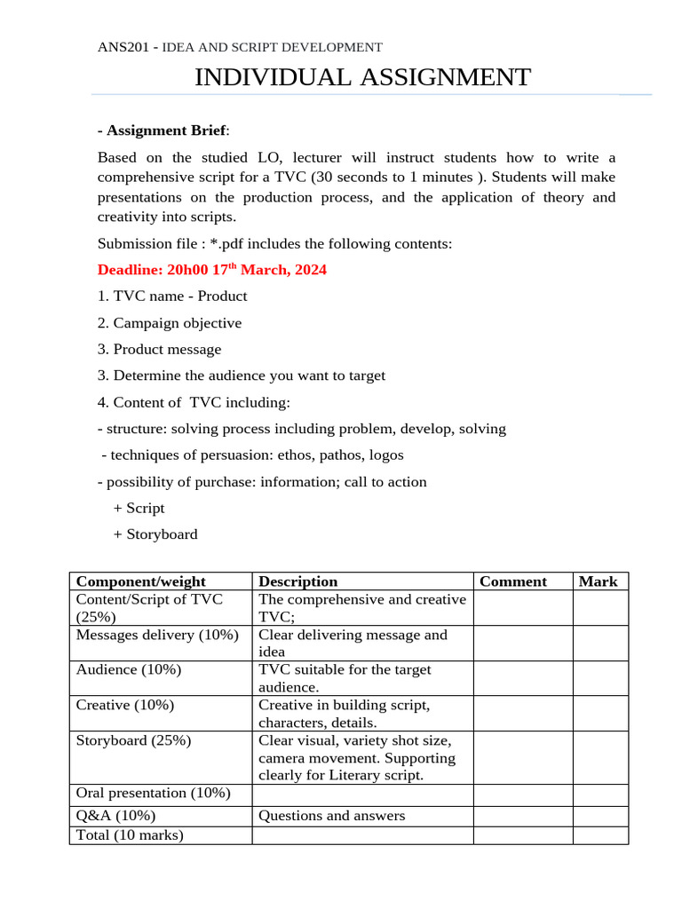 TVC Script Development Assignment Guide | PDF